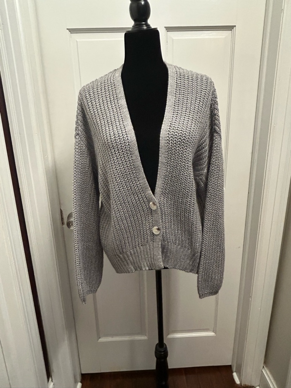 NWT Small gray wild fable oversized woven cardigan button casual womens her work